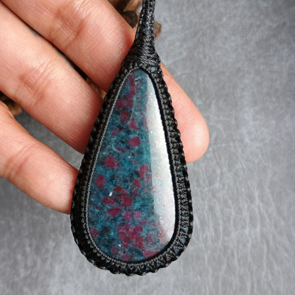 Ruby Kyanite Macrame Necklace | Pendant size approx 7.2 cm