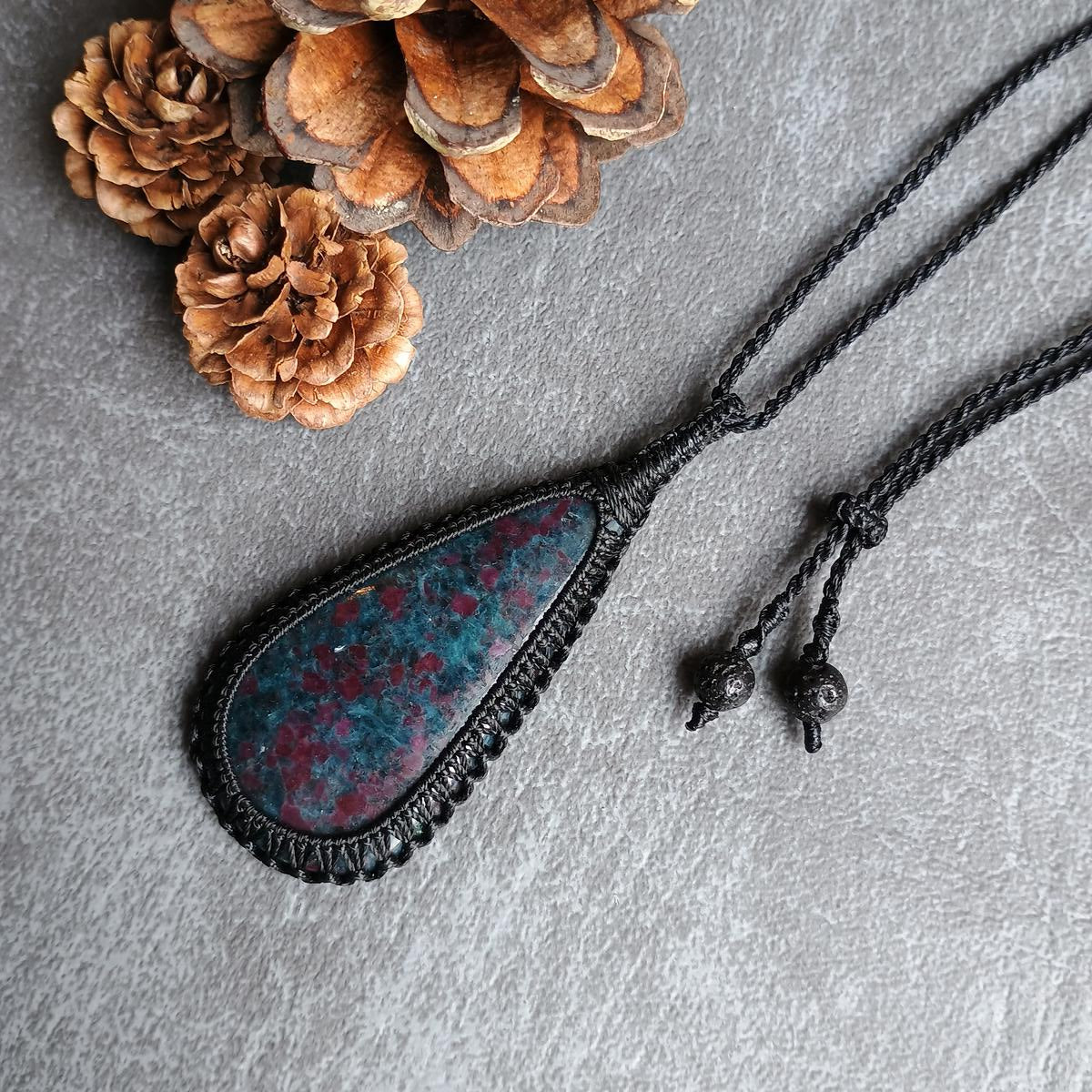 Ruby Kyanite Macrame Necklace | Pendant size approx 7.2 cm