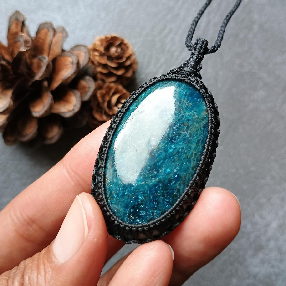Apatite Macrame Necklace | Pendant size approx 6.2 cm - SOLD