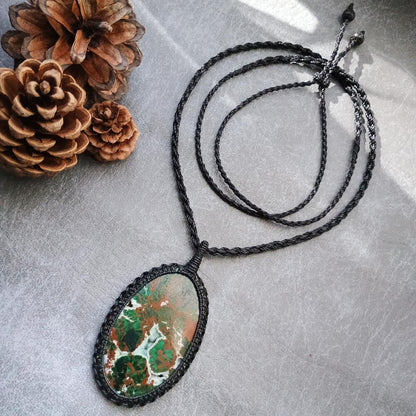 Australian Chrysocolla Macrame Necklace | Pendant size approx 7.7 cm