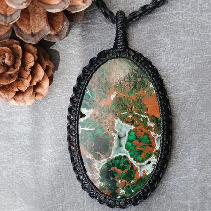 Australian Chrysocolla Macrame Necklace | Pendant size approx 7.7 cm