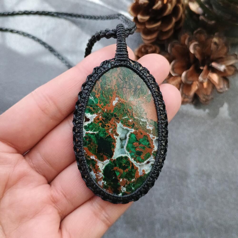 Australian Chrysocolla Macrame Necklace | Pendant size approx 7.7 cm