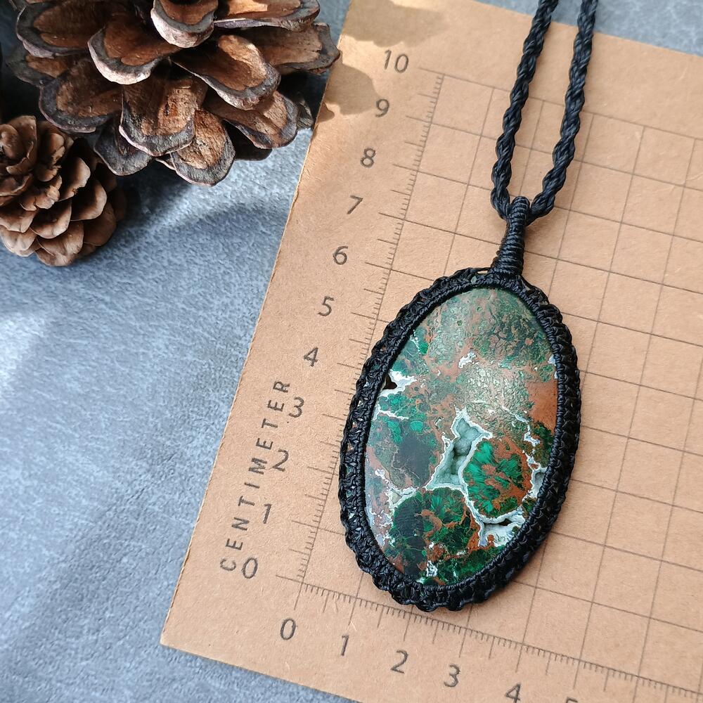 Australian Chrysocolla Macrame Necklace | Pendant size approx 7.7 cm