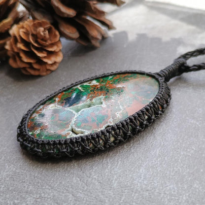 Australian Chrysocolla Macrame Necklace | Pendant size approx 7.7 cm