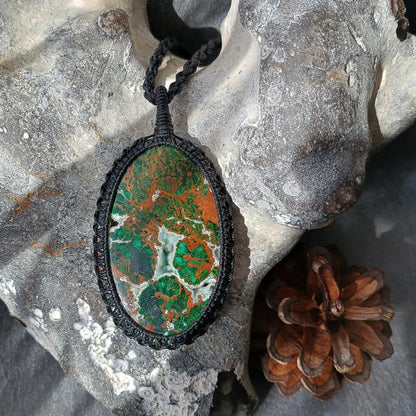 Australian Chrysocolla Macrame Necklace | Pendant size approx 7.7 cm