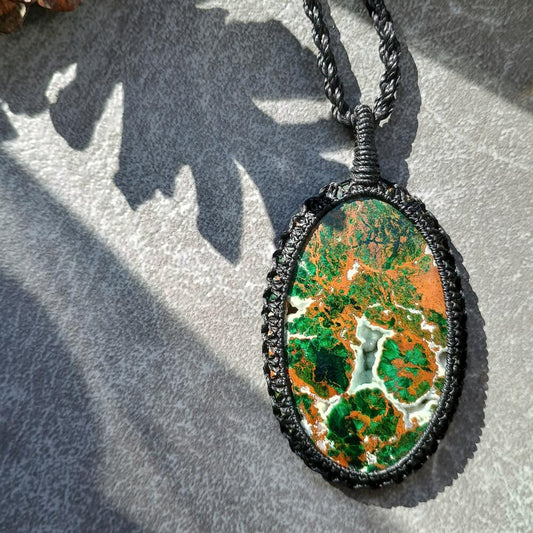 Australian Chrysocolla Macrame Necklace | Pendant size approx 7.7 cm