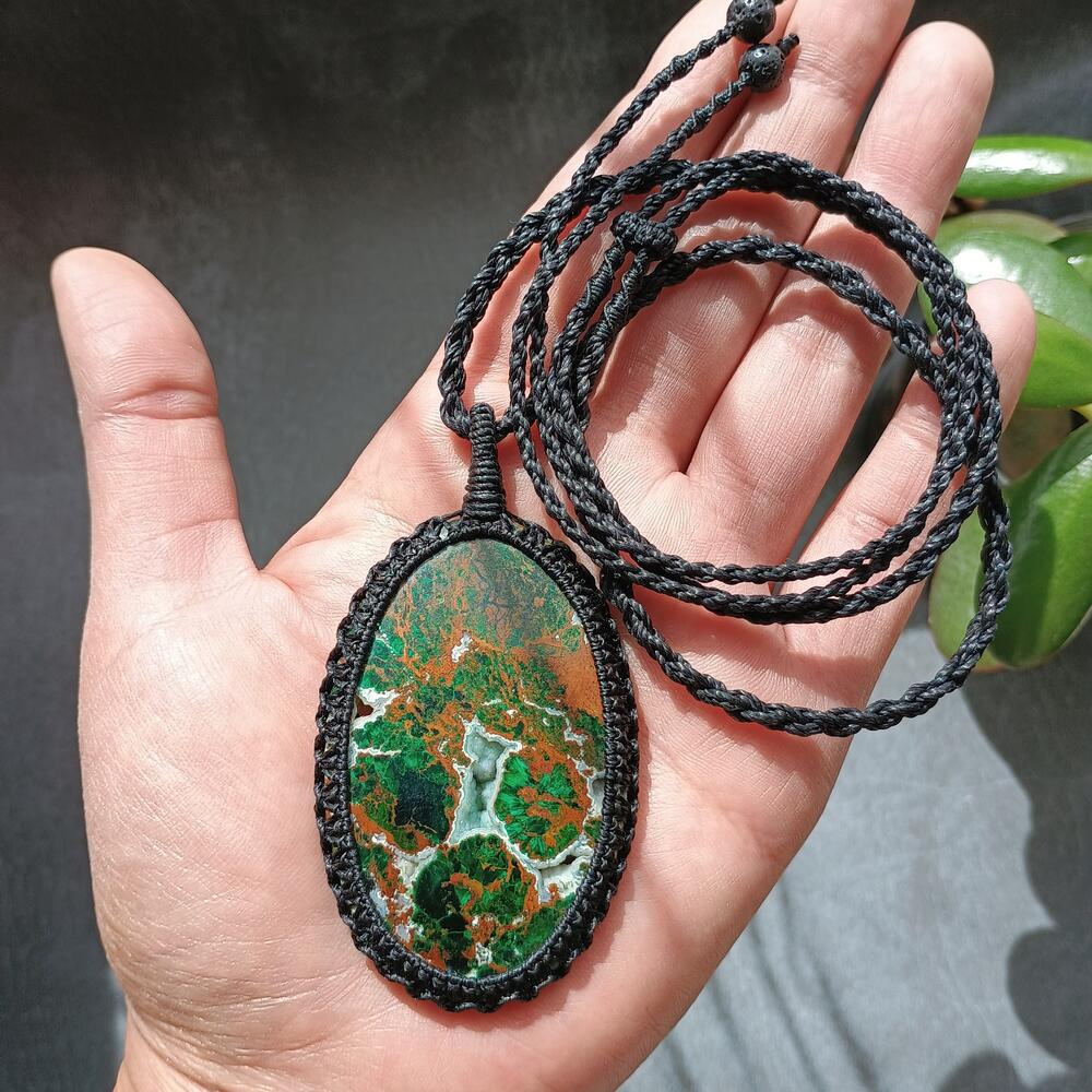 Australian Chrysocolla Macrame Necklace | Pendant size approx 7.7 cm