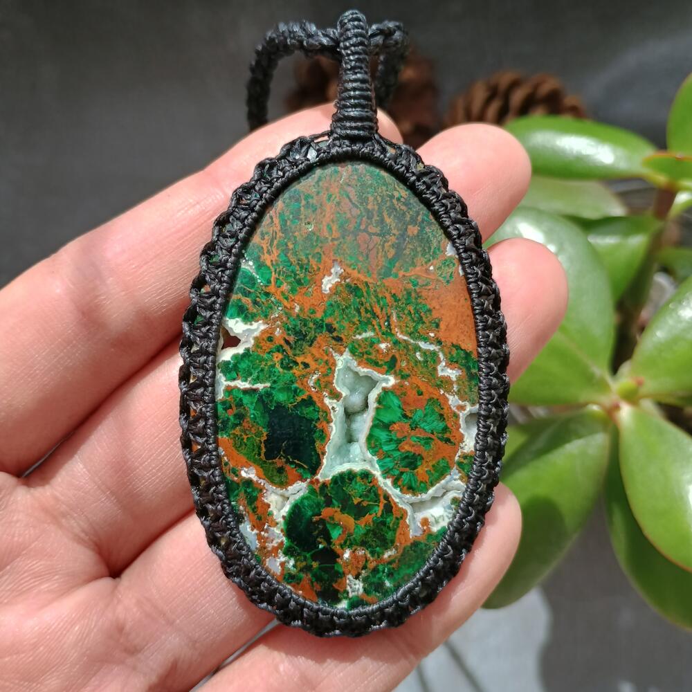 Australian Chrysocolla Macrame Necklace | Pendant size approx 7.7 cm