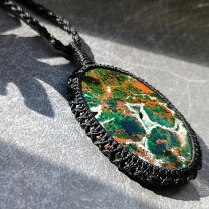 Australian Chrysocolla Macrame Necklace | Pendant size approx 7.7 cm