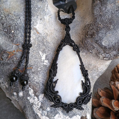 Kinaree - Moonstone Macrame Necklace | Freehand Design | Pendant size approx 7.2 cm