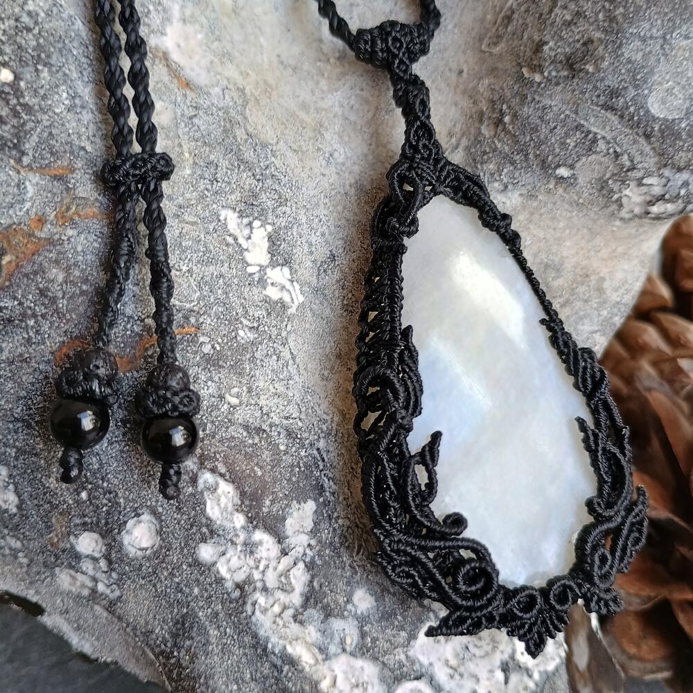 Kinaree - Moonstone Macrame Necklace | Freehand Design | Pendant size approx 7.2 cm