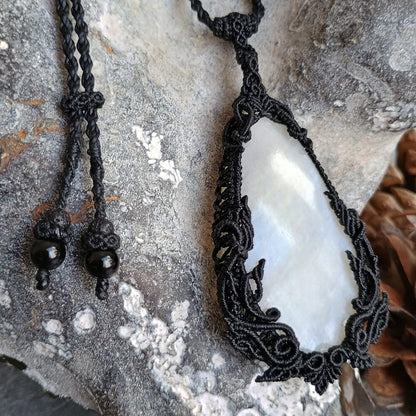 Kinaree - Moonstone Macrame Necklace | Freehand Design | Pendant size approx 7.2 cm