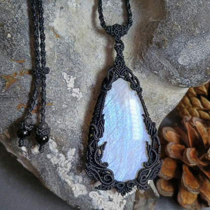 Kinaree - Moonstone Macrame Necklace | Freehand Design | Pendant size approx 7.2 cm