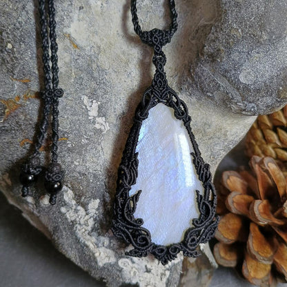 Kinaree - Moonstone Macrame Necklace | Freehand Design | Pendant size approx 7.2 cm