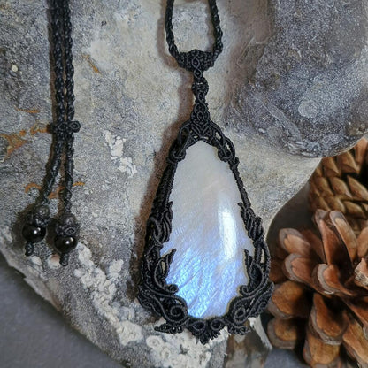 Kinaree - Moonstone Macrame Necklace | Freehand Design | Pendant size approx 7.2 cm