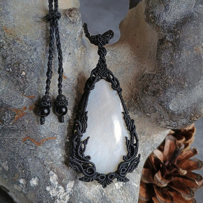 Kinaree - Moonstone Macrame Necklace | Freehand Design | Pendant size approx 7.2 cm