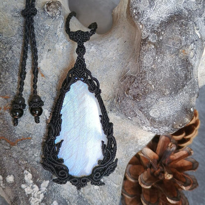 Kinaree - Moonstone Macrame Necklace | Freehand Design | Pendant size approx 7.2 cm