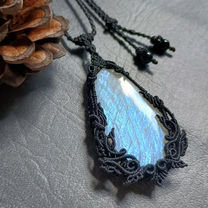Kinaree - Moonstone Macrame Necklace | Freehand Design | Pendant size approx 7.2 cm