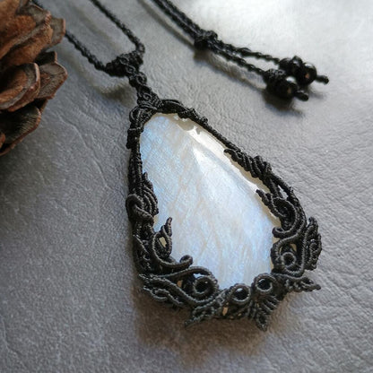 Kinaree - Moonstone Macrame Necklace | Freehand Design | Pendant size approx 7.2 cm