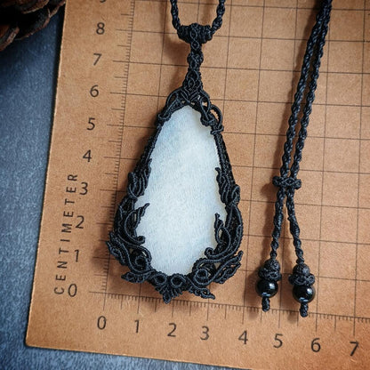 Kinaree - Moonstone Macrame Necklace | Freehand Design | Pendant size approx 7.2 cm