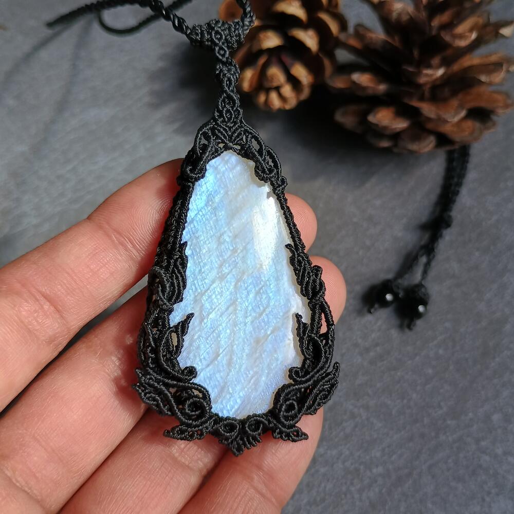 Kinaree - Moonstone Macrame Necklace | Freehand Design | Pendant size approx 7.2 cm