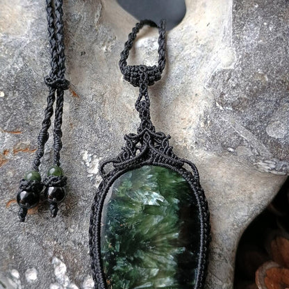Seraphinite Macrame Necklace | Pendant size approx 8.3 cm
