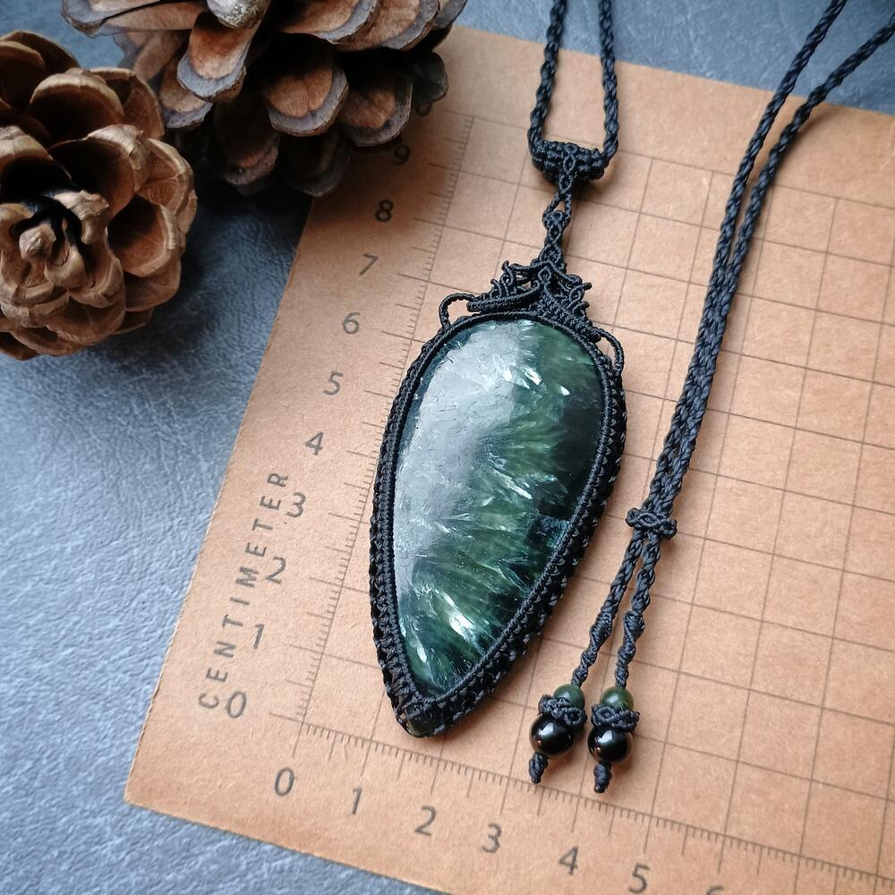 Seraphinite Macrame Necklace | Pendant size approx 8.3 cm
