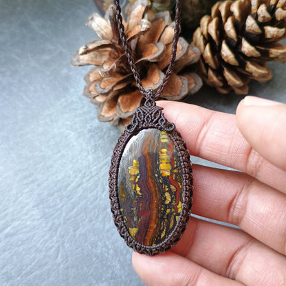 Tiger Iron Macrame Necklace | Pendant size approx 5.4 cm