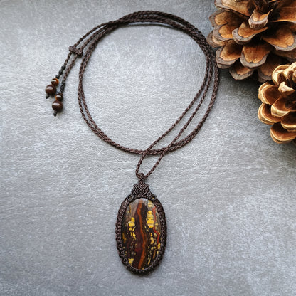 Tiger Iron Macrame Necklace | Pendant size approx 5.4 cm