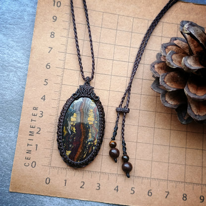 Tiger Iron Macrame Necklace | Pendant size approx 5.4 cm