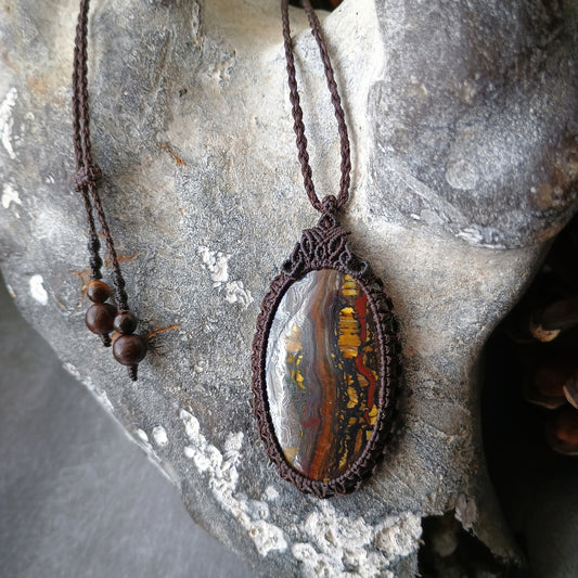 Tiger Iron Macrame Necklace | Pendant size approx 5.4 cm