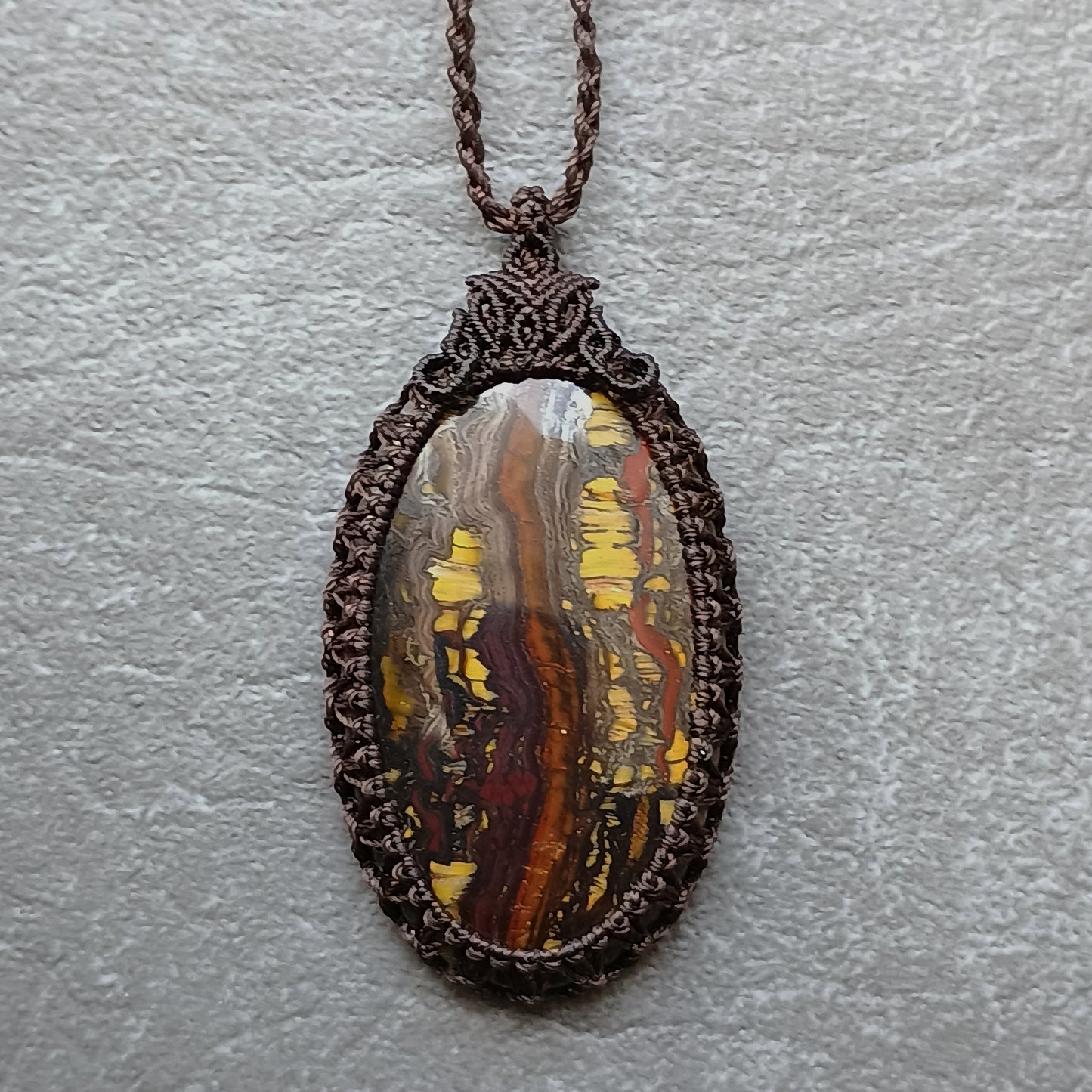 Tiger Iron Macrame Necklace | Pendant size approx 5.4 cm