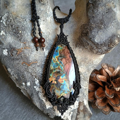 Spectrolite Labradorite Macrame Necklace - Freehand Design  - SOLD