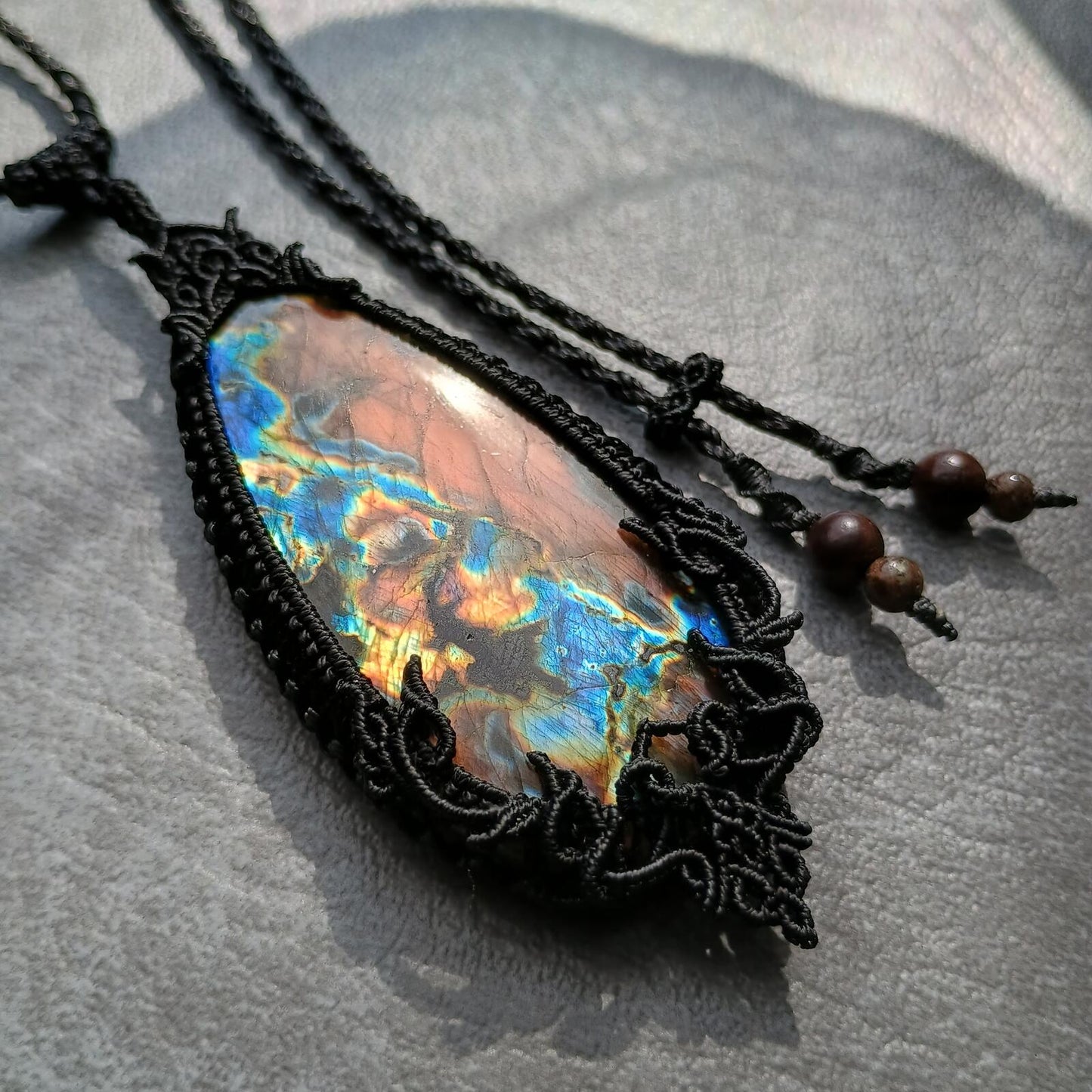 Spectrolite Labradorite Macrame Necklace - Freehand Design  - SOLD