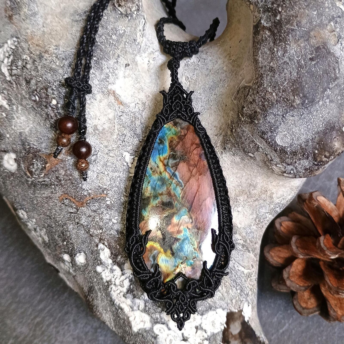 Spectrolite Labradorite Macrame Necklace - Freehand Design  - SOLD