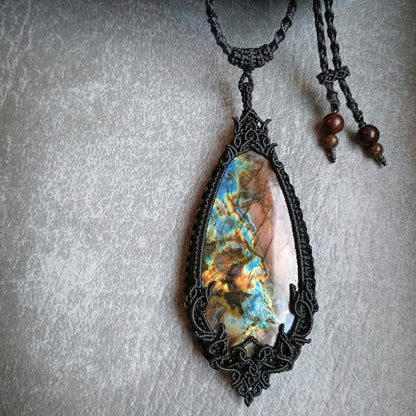 Spectrolite Labradorite Macrame Necklace - Freehand Design  - SOLD