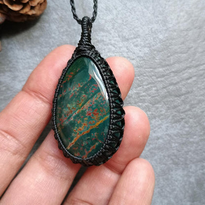 Bloodstone Macrame Necklace | Pendant size approx 5.3 cm
