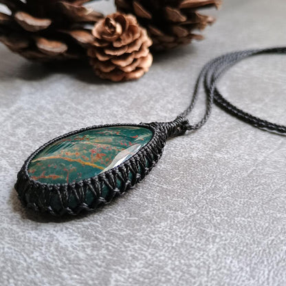 Bloodstone Macrame Necklace | Pendant size approx 5.3 cm