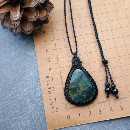 Bloodstone Macrame Necklace | Pendant size approx 5.2 cm