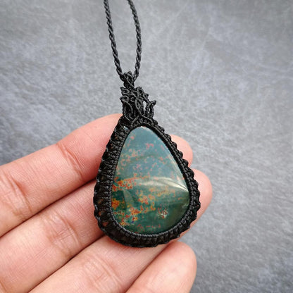 Bloodstone Macrame Necklace | Pendant size approx 5.2 cm