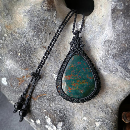 Bloodstone Macrame Necklace | Pendant size approx 5.2 cm