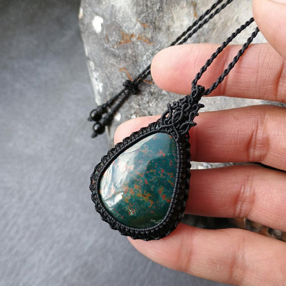 Bloodstone Macrame Necklace | Pendant size approx 5.2 cm