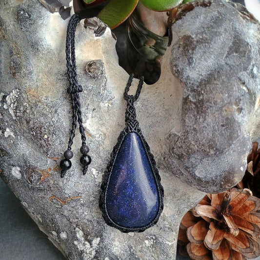 Lapis Lazuli Macrame Necklace | Pendant size approx 7 cm