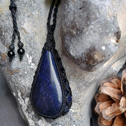 Lapis Lazuli Macrame Necklace | Pendant size approx 7 cm