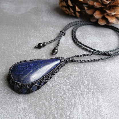 Lapis Lazuli Macrame Necklace | Pendant size approx 7 cm