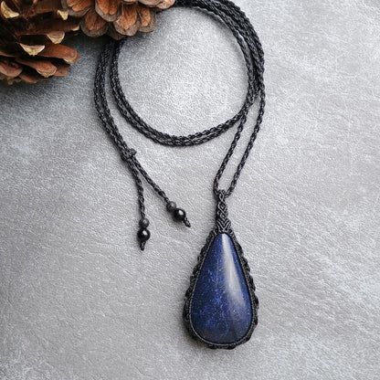 Lapis Lazuli Macrame Necklace | Pendant size approx 7 cm