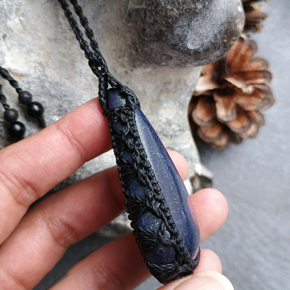 Lapis Lazuli Macrame Necklace | Pendant size approx 7 cm