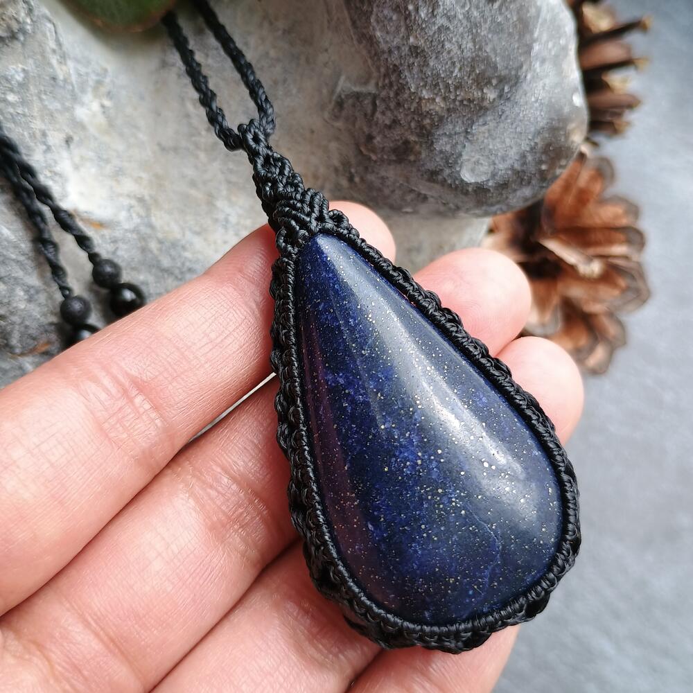 Lapis Lazuli Macrame Necklace | Pendant size approx 7 cm