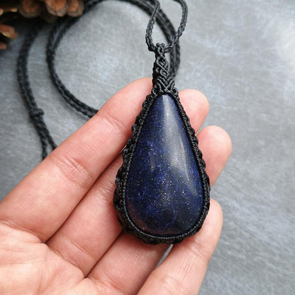 Lapis Lazuli Macrame Necklace | Pendant size approx 7 cm
