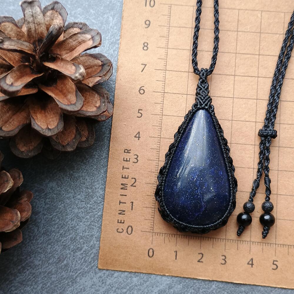 Lapis Lazuli Macrame Necklace | Pendant size approx 7 cm